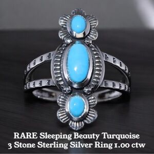 🚨RARE🚨NO LONGER MINED🚨Sleeping Beauty Turquoise 3 Stone Sterling  Ring 1.00 ctw